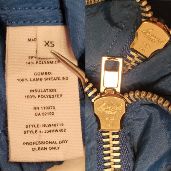 Helmut Lang Sheer Bomber Jacket Cobalt Blue Sz XS 100% Lamb Shearling Fur Collar - Picture 15 of 16